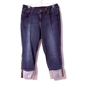 JAG JEANS Women's Size 20W Mid Rise Slim Ankle Cuffed Whiskered‎ Blasted Dark